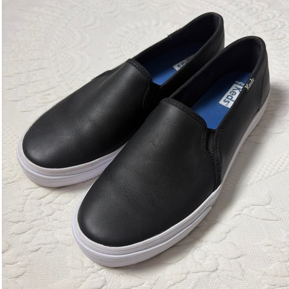 Keds Women's Size 8 Double Decker Slip-On Black Leather Casual Sneakers